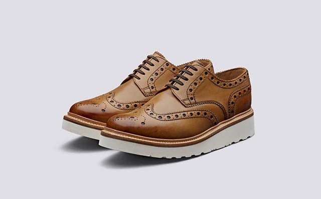 Grenson Archie Mens Gibson Brogues in Tan Calf Leather GRS110007